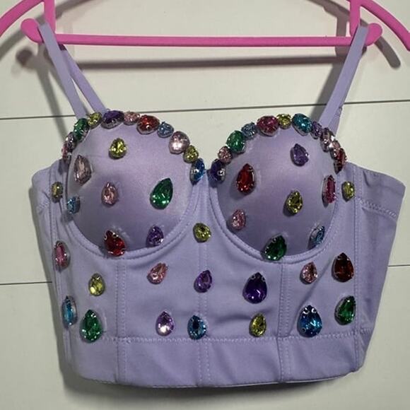 NWOT Purple Sparkly Rhinestone Bustier Crop Top Corset 36B (GORGEOUS!!) - Picture 4 of 12